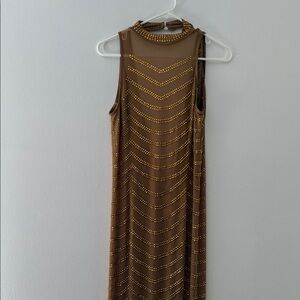 Brown Sleeveless Dress with Gold Accents